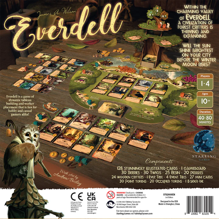 Everdell 3rd Edition board game components and setup, featuring charming forest critters. Perfect for Brettspiele enthusiasts.