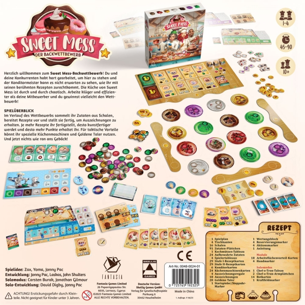 Sweet Mess: Der Backwettbewerb board game overview with game components and instructions, ideal for board game enthusiasts.