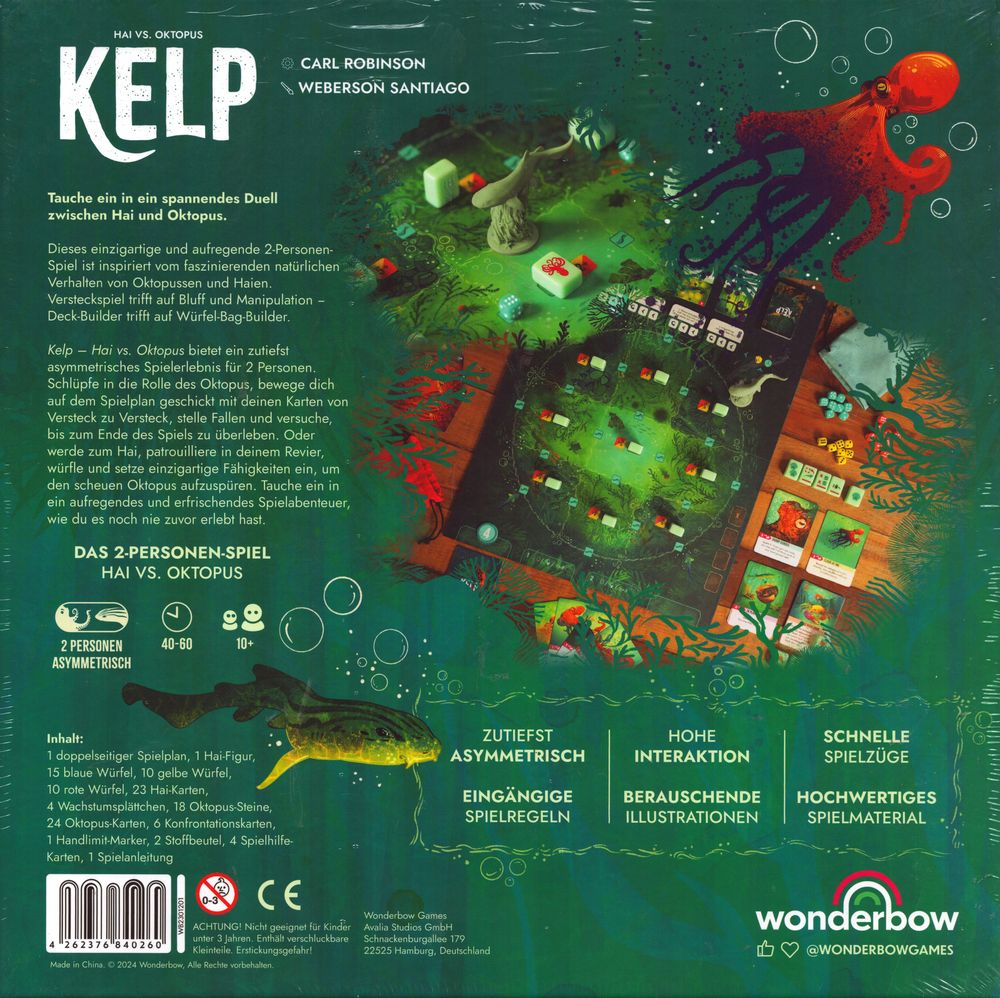 Spielcover von Kelp - Hai vs. Oktopus, ein faszinierendes Brettspiel für zwei Spieler.
